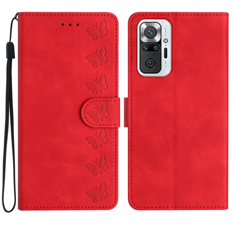 

For Xiaomi Redmi Note 10 Pro Seven Butterflies Embossed Leather Phone Case(Red)