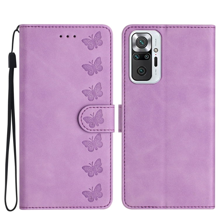 

For Xiaomi Redmi Note 10 Pro Seven Butterflies Embossed Leather Phone Case(Purple)