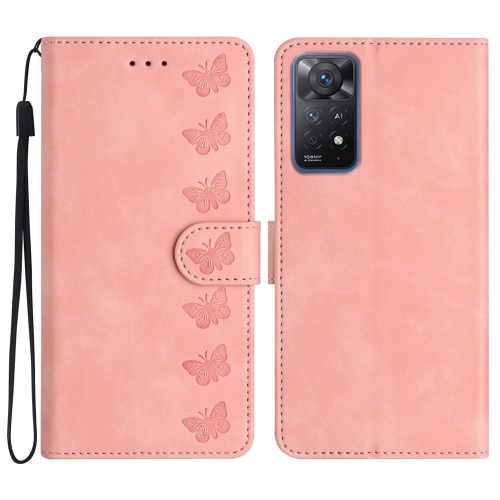 

For Xiaomi Redmi Note 11 Pro 5G Global Seven Butterflies Embossed Leather Phone Case(Pink)