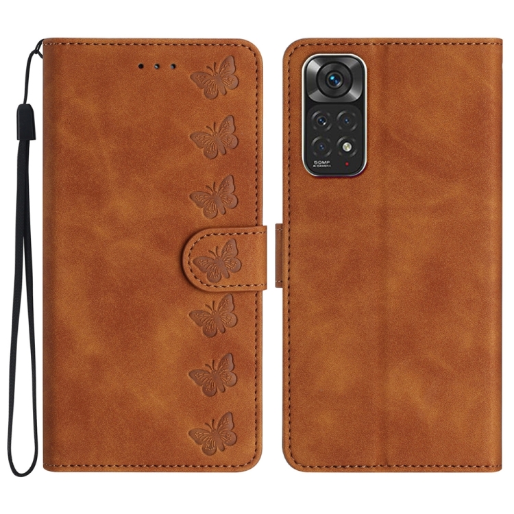 

For Xiaomi Redmi Note 11 5G Seven Butterflies Embossed Leather Phone Case(Brown)