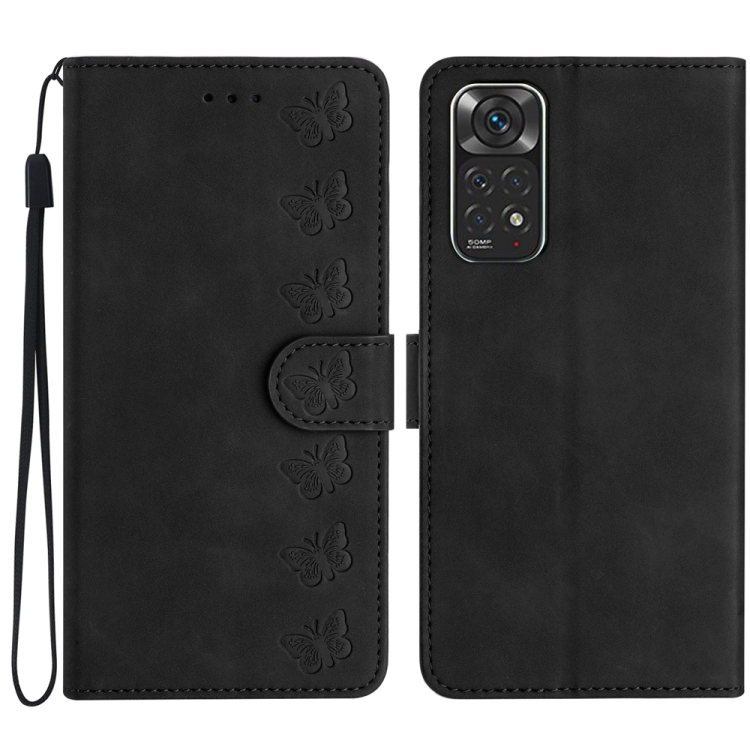 

For Xiaomi Redmi Note 11 5G Seven Butterflies Embossed Leather Phone Case(Black)