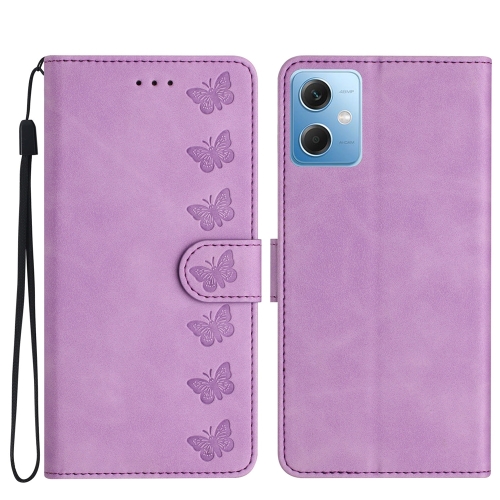 

For Xiaomi Redmi Note 12 5G Global Seven Butterflies Embossed Leather Phone Case(Purple)