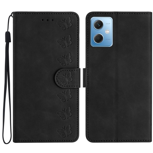 

For Xiaomi Redmi Note 12 5G Global Seven Butterflies Embossed Leather Phone Case(Black)