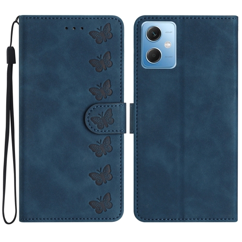 

For Xiaomi Redmi Note 12 5G Global Seven Butterflies Embossed Leather Phone Case(Blue)