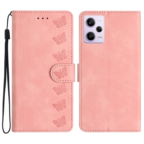 

For Xiaomi Redmi Note 12 Pro 5G Global Seven Butterflies Embossed Leather Phone Case(Pink)