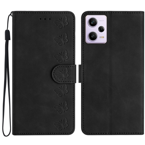 

For Xiaomi Redmi Note 12 Pro 5G Global Seven Butterflies Embossed Leather Phone Case(Black)