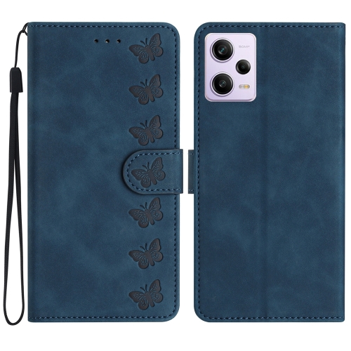 

For Xiaomi Redmi Note 12 Pro 5G Global Seven Butterflies Embossed Leather Phone Case(Blue)