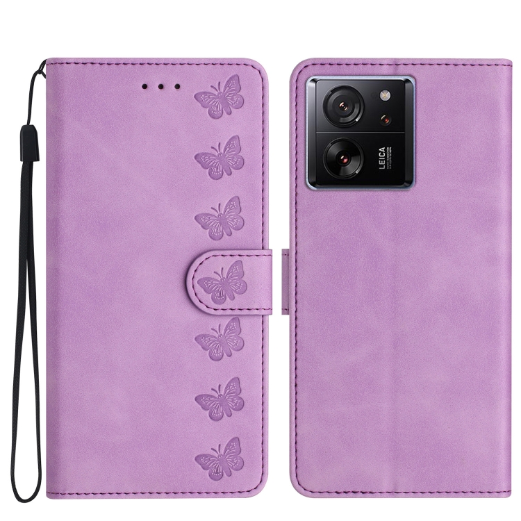 

For Xiaomi 13T Seven Butterflies Embossed Leather Phone Case(Purple)