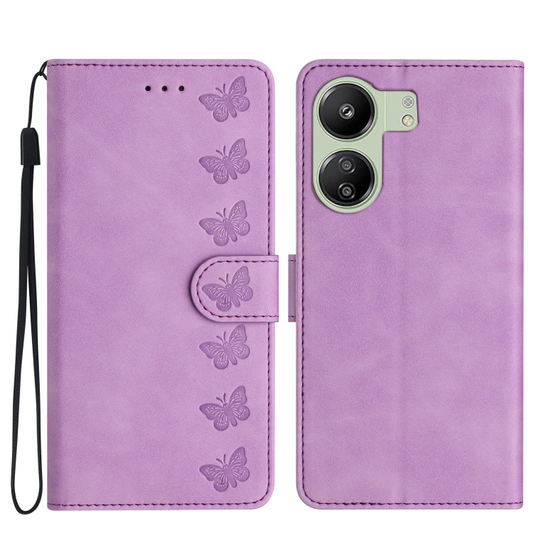 

For Xiaomi Redmi 13C 4G Seven Butterflies Embossed Leather Phone Case(Purple)