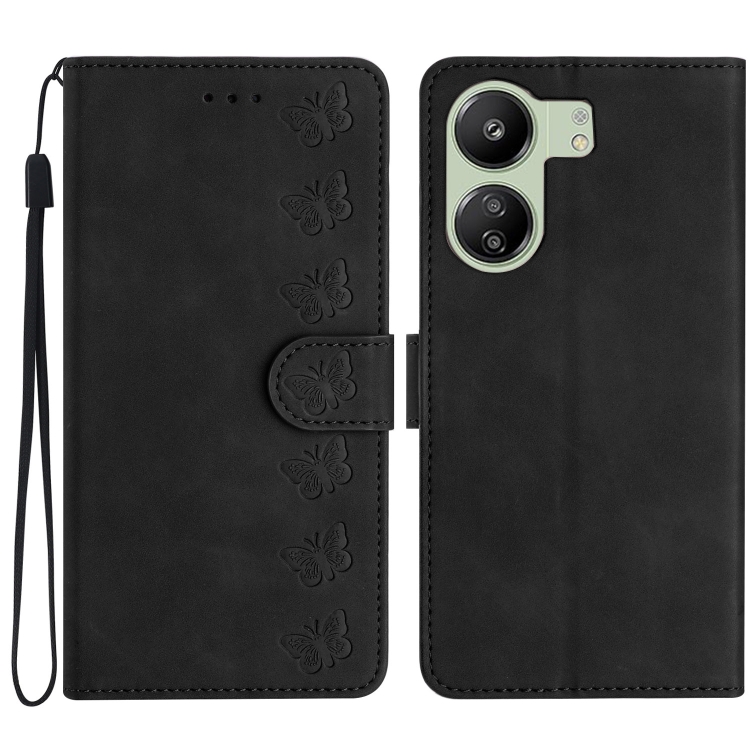 

For Xiaomi Redmi 13C 4G Seven Butterflies Embossed Leather Phone Case(Black)