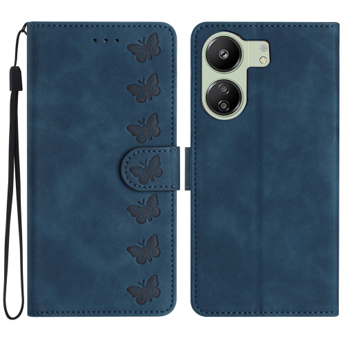 

For Xiaomi Redmi 13C 4G Seven Butterflies Embossed Leather Phone Case(Blue)