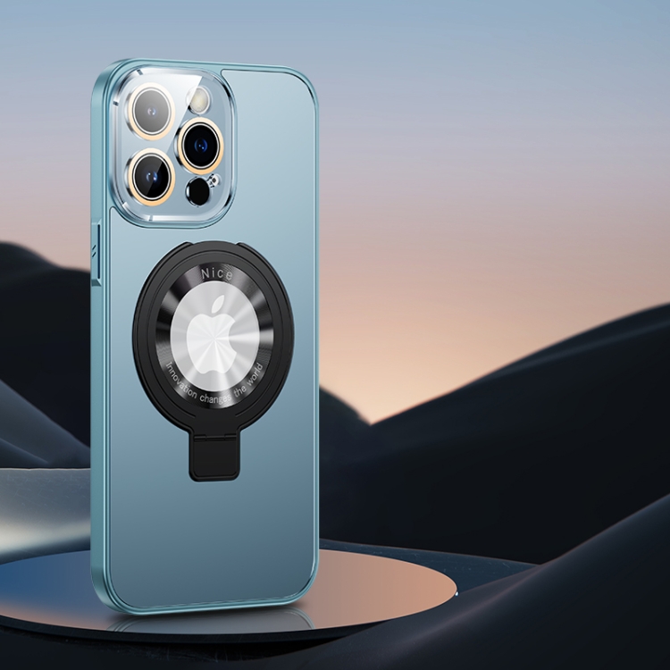 

For iPhone 14 Pro Max Metal Paint Frosted PC MagSafe Phone Case with Lens Film(Sierra Blue)