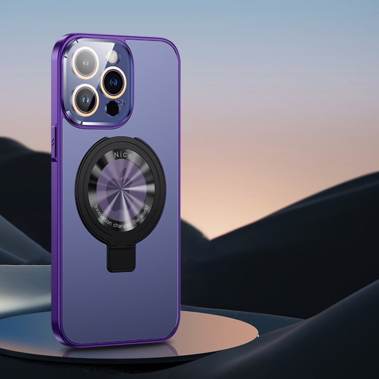 

For iPhone 13 Pro Max Metal Paint Frosted PC MagSafe Phone Case with Lens Film(Deep Purple)