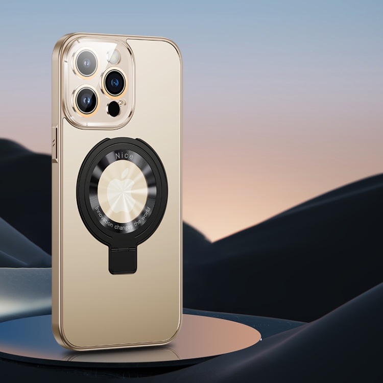 

For iPhone 12 Pro Max Metal Paint Frosted PC MagSafe Phone Case with Lens Film(Gold)