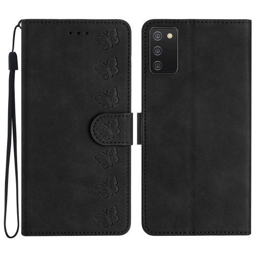

For Samsung Galaxy A02s 164mm Seven Butterflies Embossed Leather Phone Case(Black)