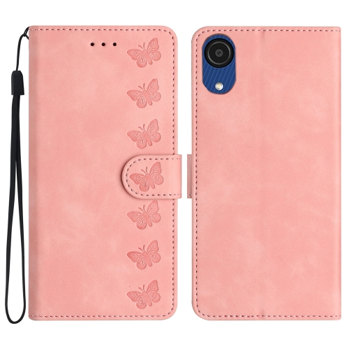 

For Samsung Galaxy A03 Core Seven Butterflies Embossed Leather Phone Case(Pink)