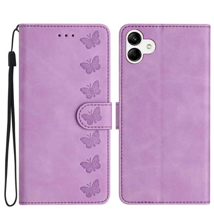 

For Samsung Galaxy A04 Seven Butterflies Embossed Leather Phone Case(Purple)