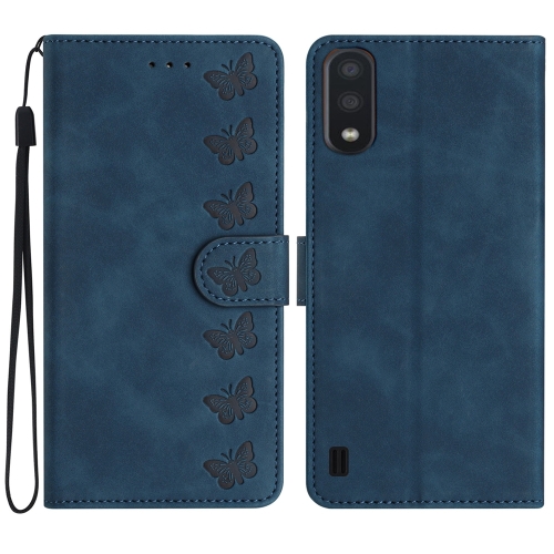 

For Samsung Galaxy A10 / M10 Seven Butterflies Embossed Leather Phone Case(Blue)