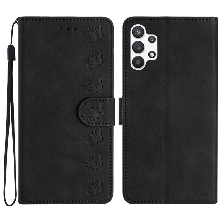 

For Samsung Galaxy A13 4G Seven Butterflies Embossed Leather Phone Case(Black)