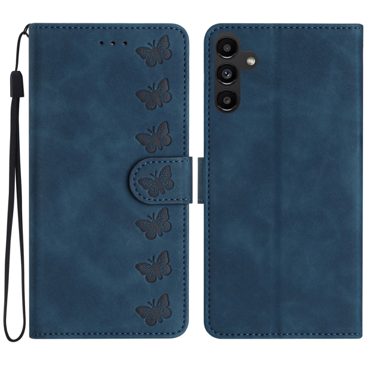 

For Samsung Galaxy A13 5G Seven Butterflies Embossed Leather Phone Case(Blue)
