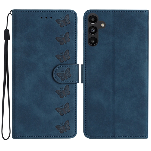 

For Samsung Galaxy A14 5G Seven Butterflies Embossed Leather Phone Case(Blue)