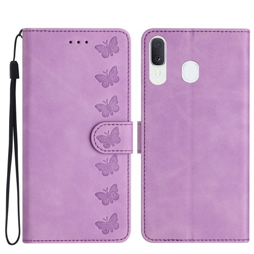 

For Samsung Galaxy A20 / A30 Seven Butterflies Embossed Leather Phone Case(Purple)