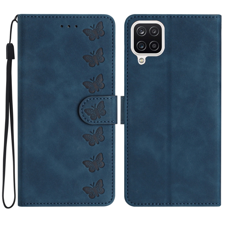 

For Samsung Galaxy A22 4G Seven Butterflies Embossed Leather Phone Case(Blue)