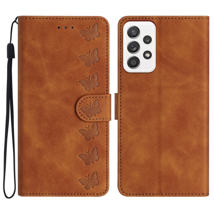 

For Samsung Galaxy A32 4G Seven Butterflies Embossed Leather Phone Case(Brown)