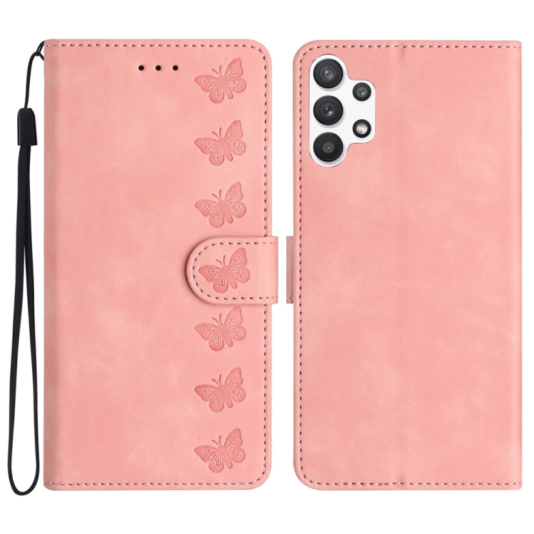 

For Samsung Galaxy A32 5G Seven Butterflies Embossed Leather Phone Case(Pink)