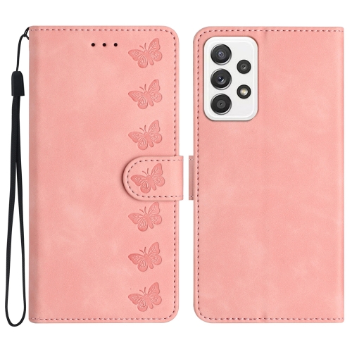 

For Samsung Galaxy A33 5G Seven Butterflies Embossed Leather Phone Case(Pink)