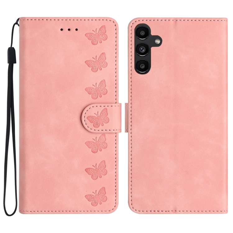 

For Samsung Galaxy A34 Seven Butterflies Embossed Leather Phone Case(Pink)