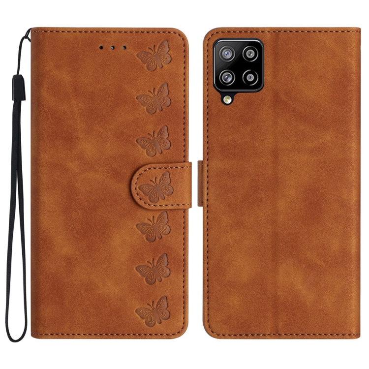 

For Samsung Galaxy A42 5G Seven Butterflies Embossed Leather Phone Case(Brown)