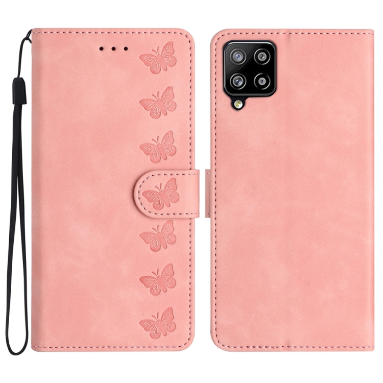 

For Samsung Galaxy A42 5G Seven Butterflies Embossed Leather Phone Case(Pink)