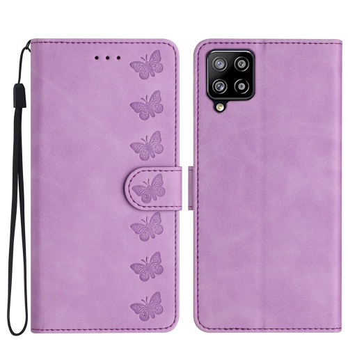 

For Samsung Galaxy A42 5G Seven Butterflies Embossed Leather Phone Case(Purple)