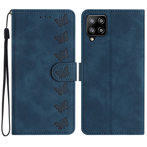 

For Samsung Galaxy A42 5G Seven Butterflies Embossed Leather Phone Case(Blue)