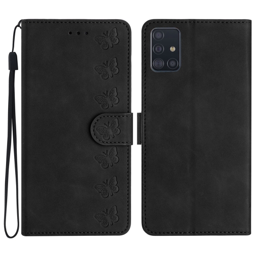 

For Samsung Galaxy A51 Seven Butterflies Embossed Leather Phone Case(Black)