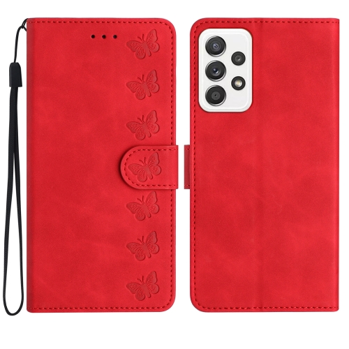 

For Samsung Galaxy A72 5G Seven Butterflies Embossed Leather Phone Case(Red)