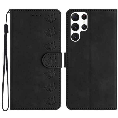 

For Samsung Galaxy S24 Ultra 5G Seven Butterflies Embossed Leather Phone Case(Black)