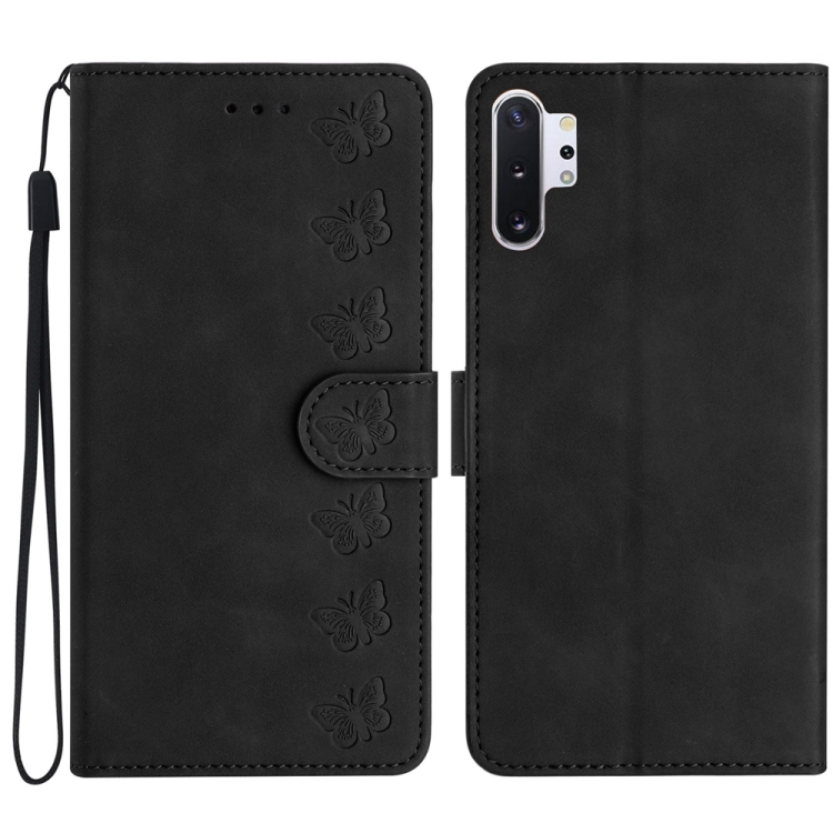 

For Samsung Galaxy Note10+ Seven Butterflies Embossed Leather Phone Case(Black)