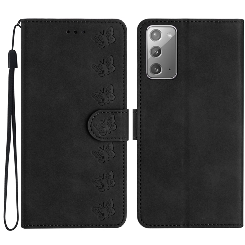 

For Samsung Galaxy Note20 Seven Butterflies Embossed Leather Phone Case(Black)