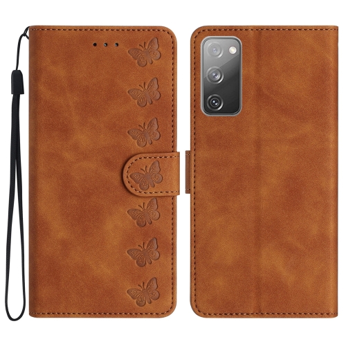 

For Samsung Galaxy S20 FE Seven Butterflies Embossed Leather Phone Case(Brown)