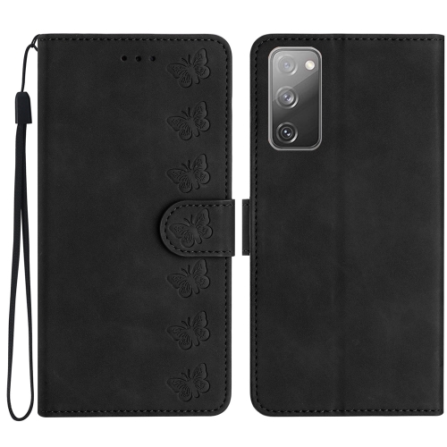 

For Samsung Galaxy S20 FE Seven Butterflies Embossed Leather Phone Case(Black)