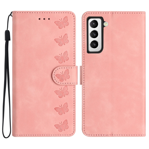 

For Samsung Galaxy S21 5G Seven Butterflies Embossed Leather Phone Case(Pink)