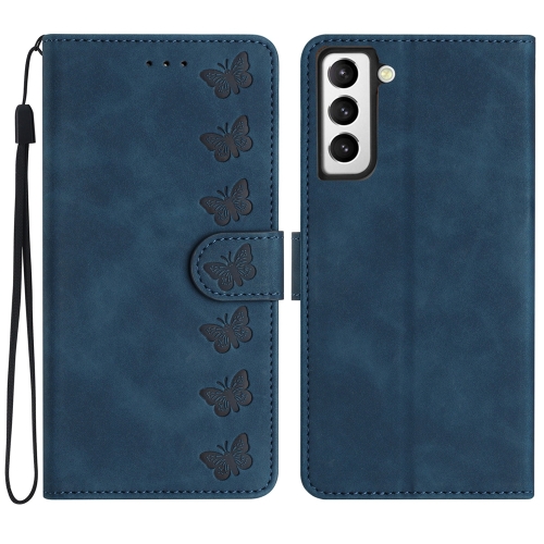 

For Samsung Galaxy S21 5G Seven Butterflies Embossed Leather Phone Case(Blue)