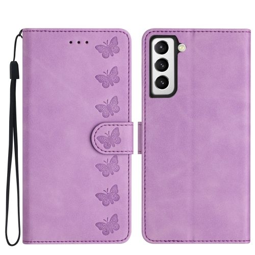 

For Samsung Galaxy S21+ 5G Seven Butterflies Embossed Leather Phone Case(Purple)