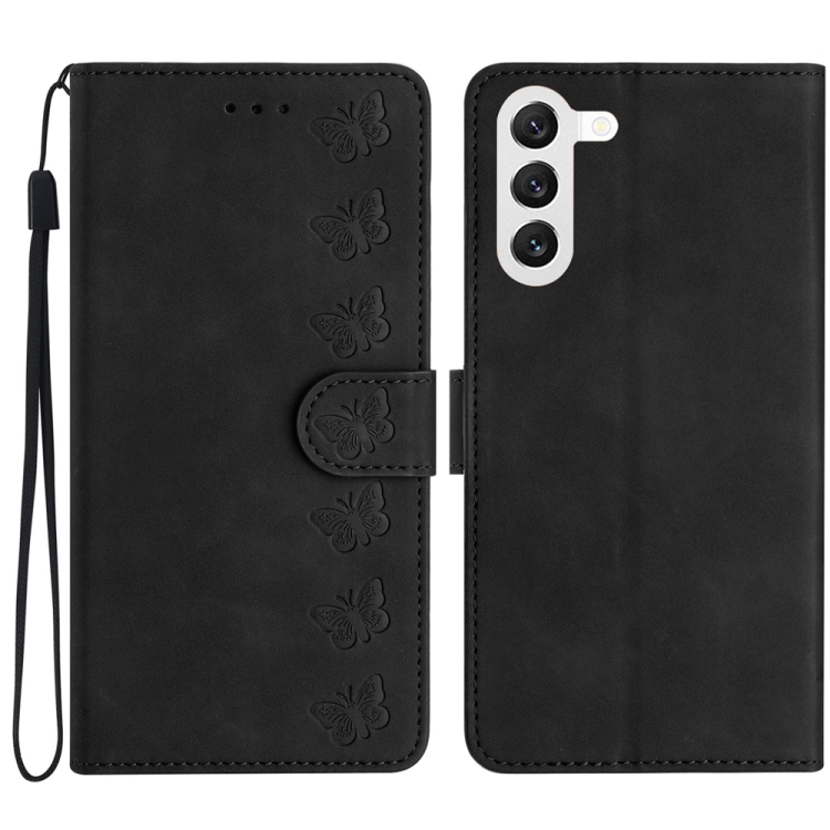 

For Samsung Galaxy S23+ 5G Seven Butterflies Embossed Leather Phone Case(Black)