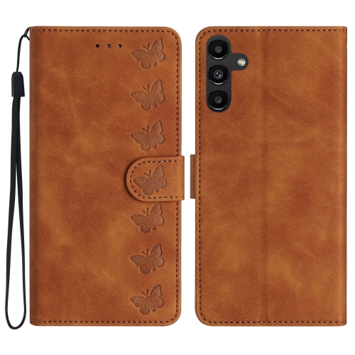 For Samsung Galaxy A35 5G Seven Butterflies Embossed Leather Phone Case(Brown) high quality zinc alloy buckle embossed belt casual business pin buckle belt men s pu leather belt unisex explosive style belts