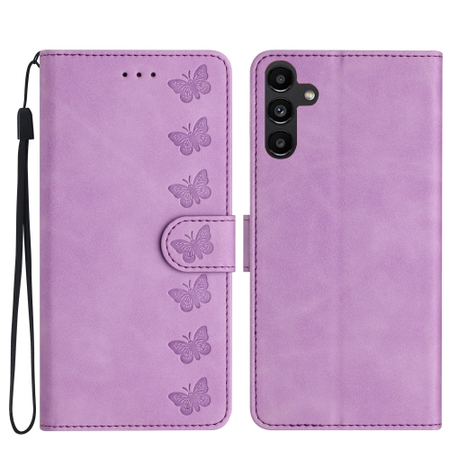 

For Samsung Galaxy A35 5G Seven Butterflies Embossed Leather Phone Case(Purple)