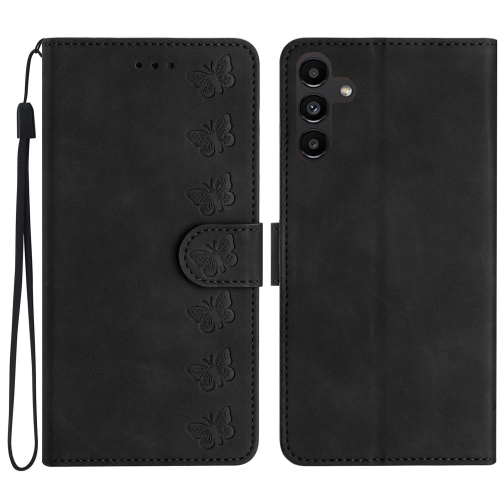 

For Samsung Galaxy A35 5G Seven Butterflies Embossed Leather Phone Case(Black)