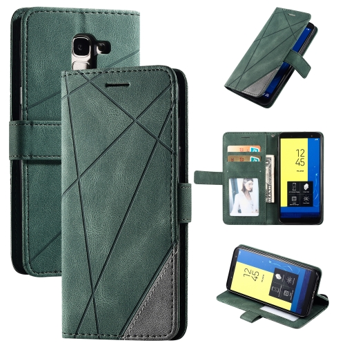 

For Samsung Galaxy J6 Skin Feel Splicing Horizontal Flip Leather Case with Holder & Card Slots & Wallet & Photo Frame(Green)